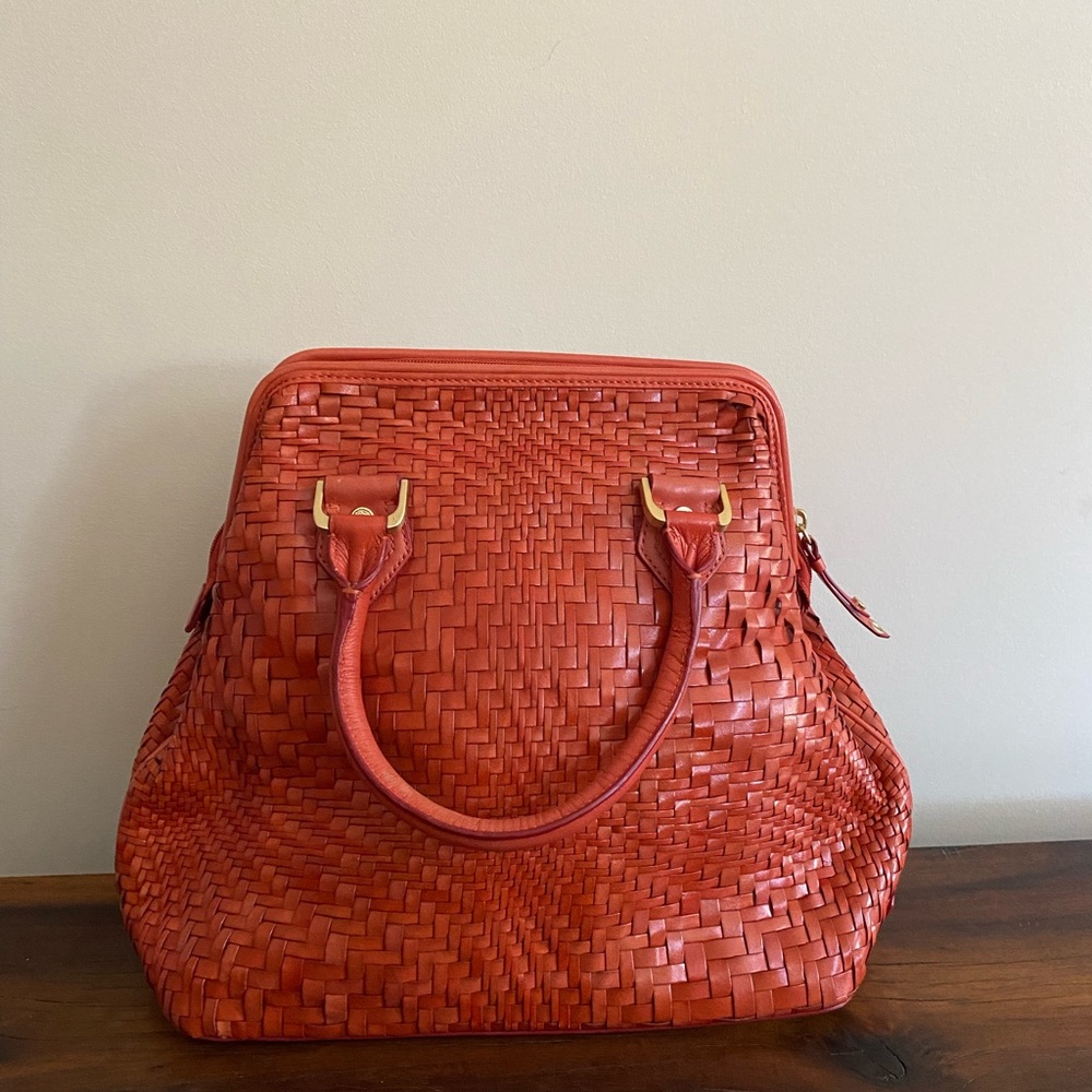 Cole Haan Woven Leather Satchel in Red